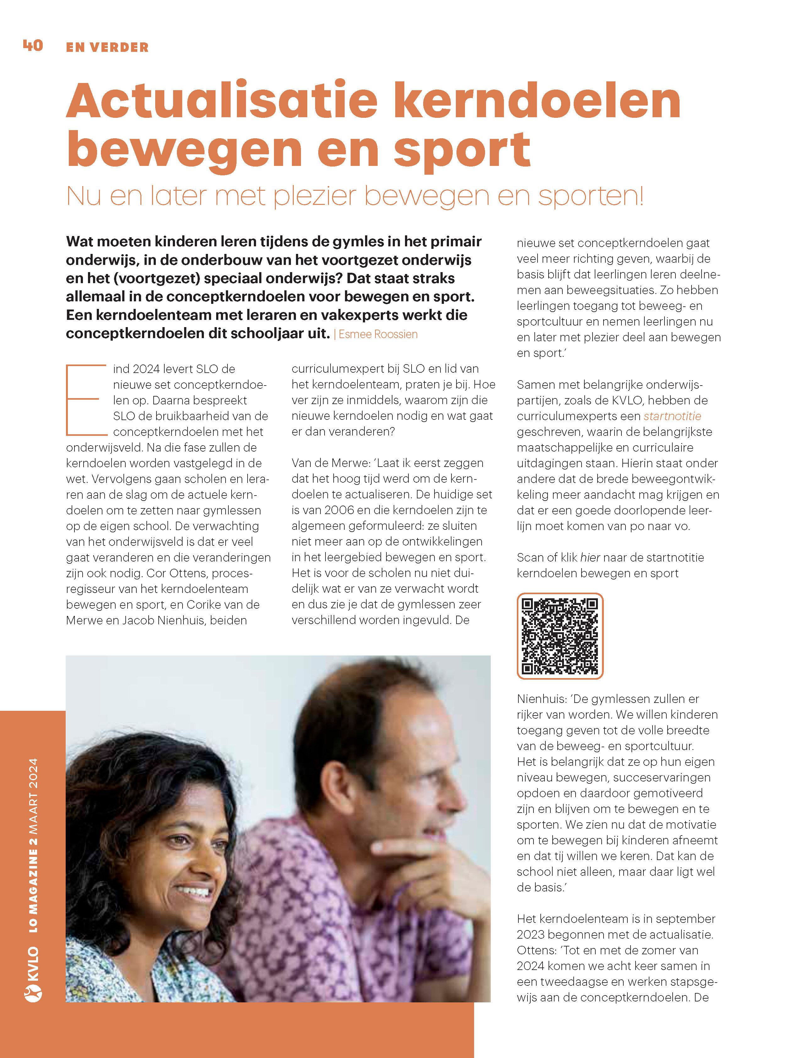 Actualisatie kerndoelen bewegen en sport